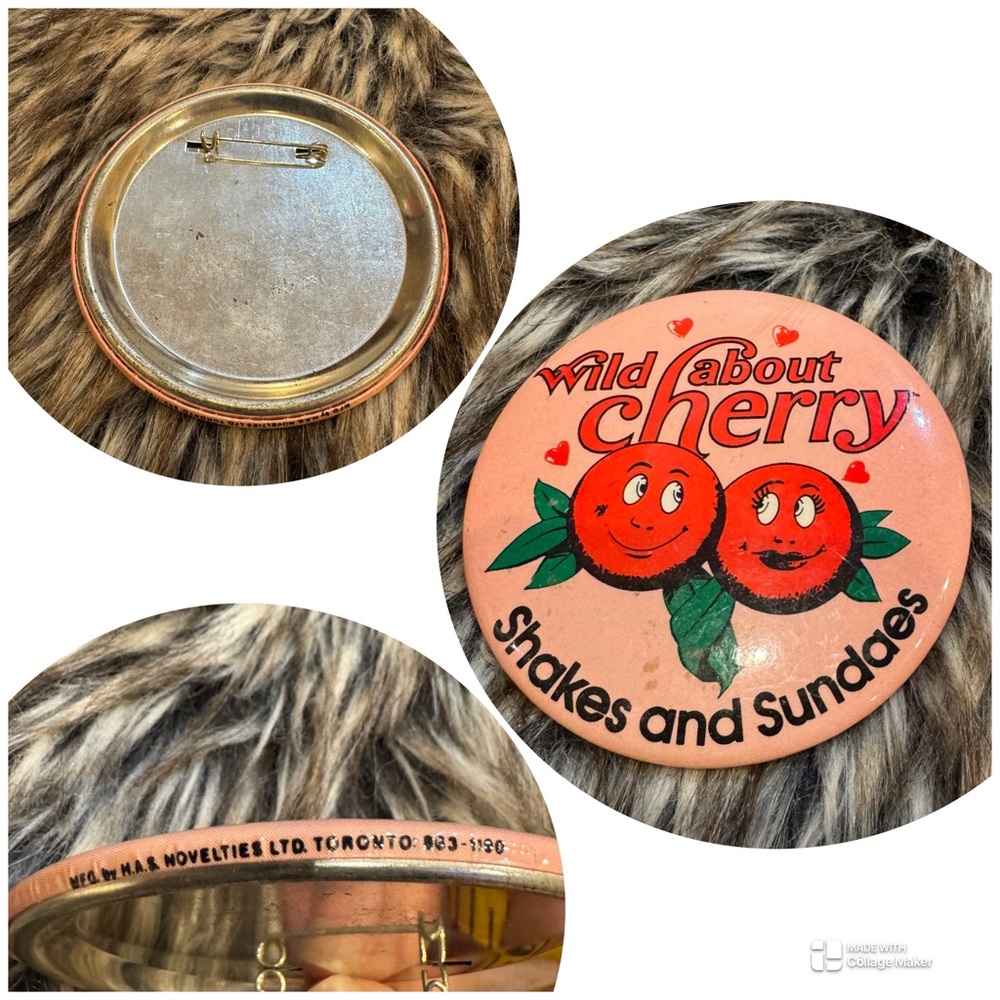 VTG 1979 McDonald's McDonald's Wild About Cherry Shakes & Sundaes Pinback Button